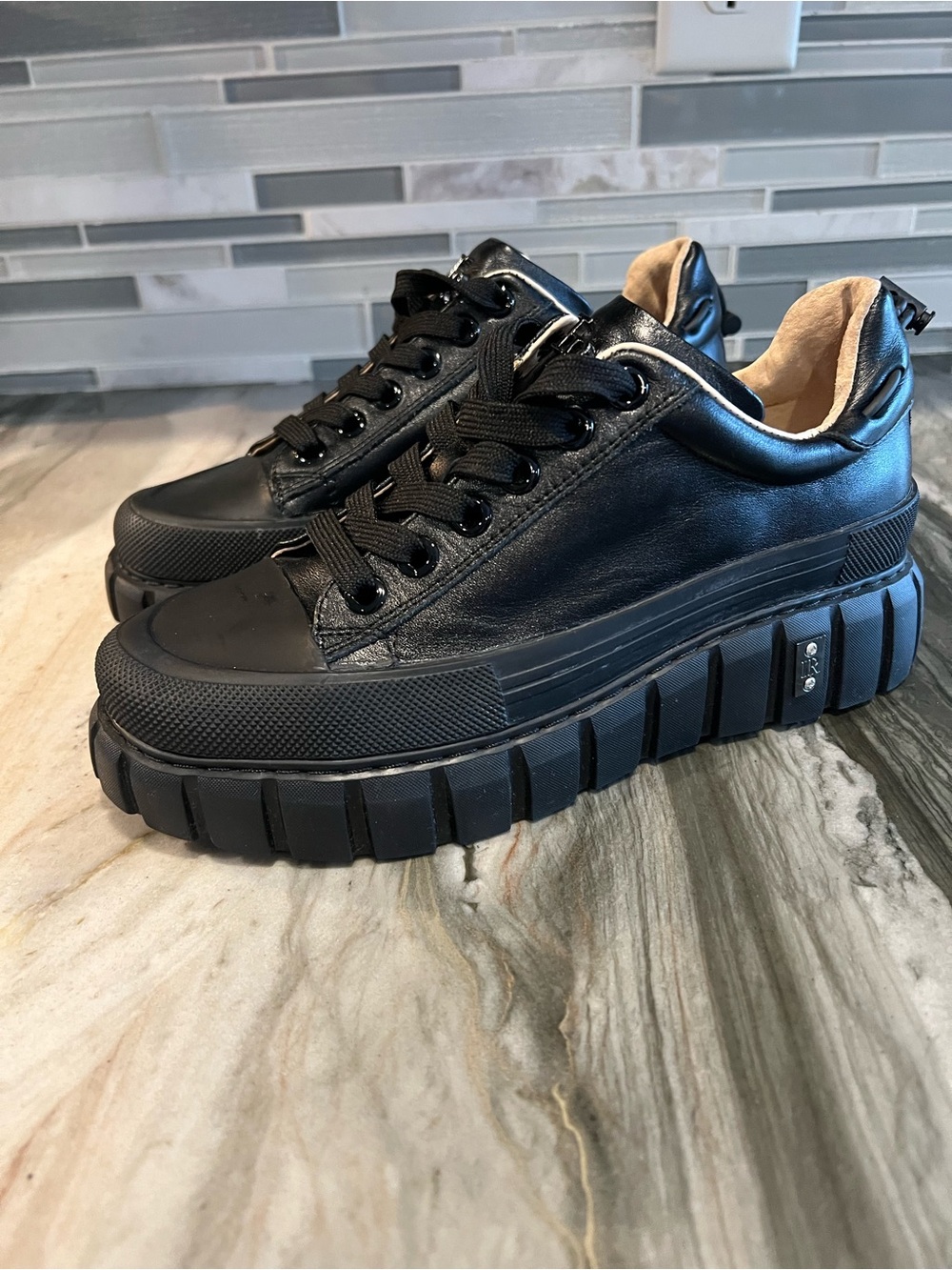 Black Platform Lace-Up Women's Sneakers